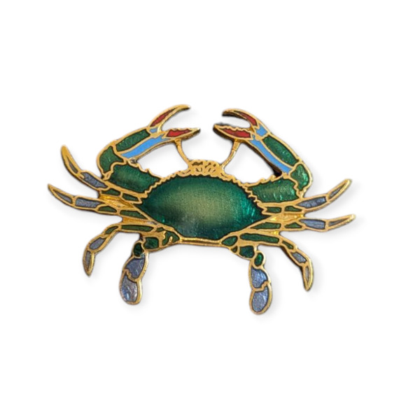 Wm Spear Brooch Pin ~ Iridescent Crab ~ 1986 Signed Gold Tone Enamel 907 - Picture 1 of 6